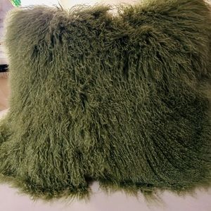 Tibetan Mongolian Curly Lambs Wool Botanical Green Pillow
